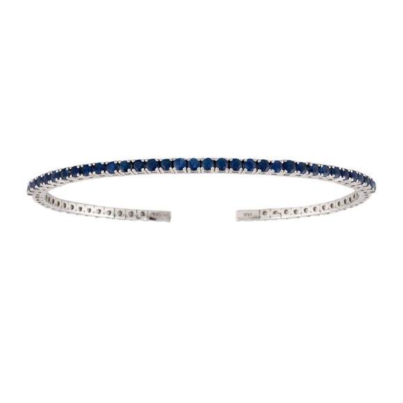 SONIA BITTON 14K WHITE GOLD BLUE SAPPHIRE FLEXIBLE CUFF BRACELET - Picture 3 of 6